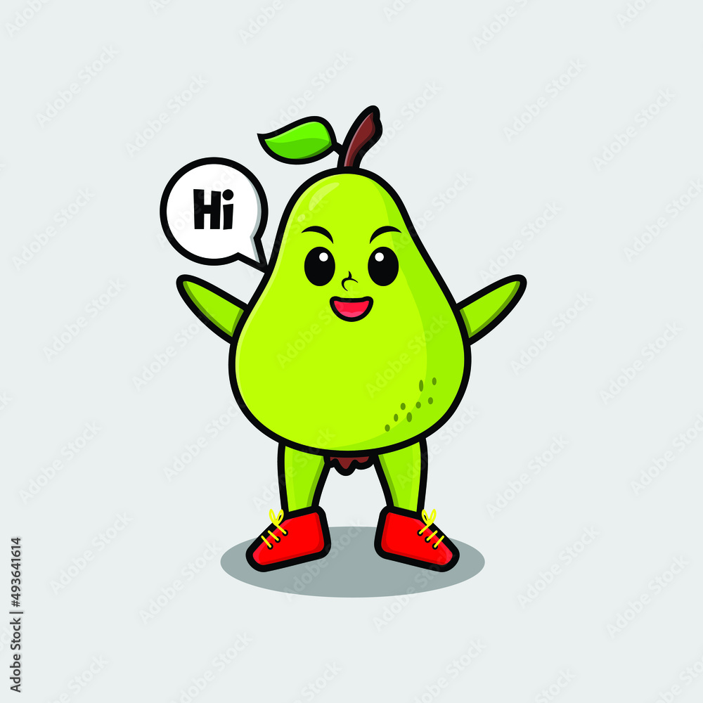 Cute cartoon pear fruit character with happy expression in modern style design Cute cartoon pear fruit character with happy expression in modern style design