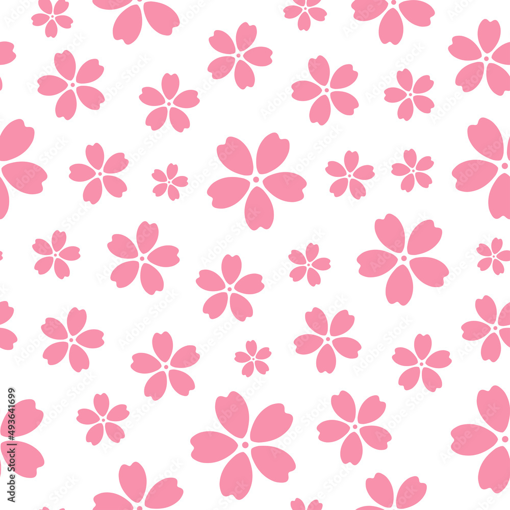 Vector seamless pattern with pink sakura flowers. Cherry blossoms decorative print for wallpaper, fabric and home decor