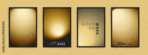 Golden week japan vertical poster template set for flyer, a4 placard, presentation, asian background, asian background. Golden week holiday promo layout with golden luxury blur pattern