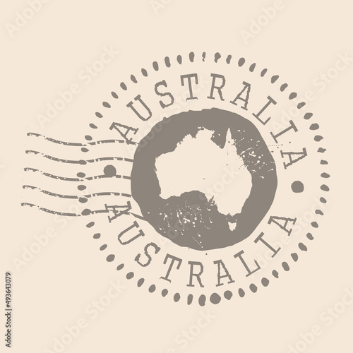 Stamp Postal of Australia. Map Silhouette rubber Seal.  Design Retro Travel. Seal of Map Australia grunge  for your design.  EPS10.