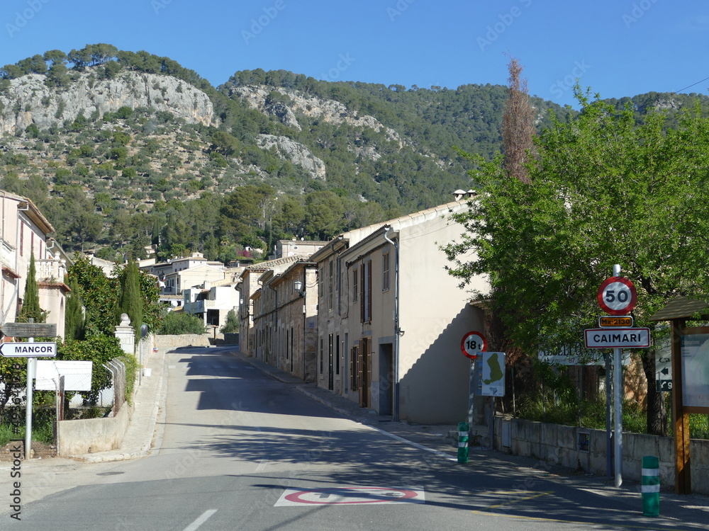 Entrance to Caimari, Mallorca, Balearic Islands, Spain, with the Tramuntana mountains in the background
