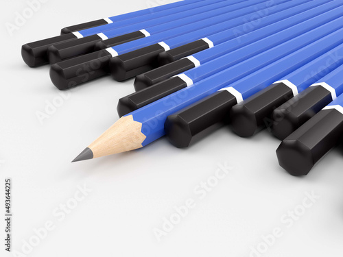 3D rendering group of wood pencil on gray background
