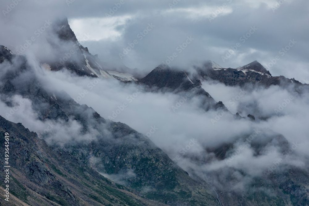 Cloud covered mountains seen from Rohtang Pass, Manali, Himachal Pradesh,India Cloud covered mountains seen from Rohtang Pass, Manali, Himachal Pradesh,India
