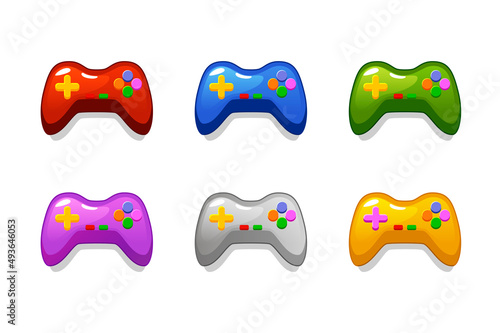 Set multi-colored isolated joysticks for computer games.