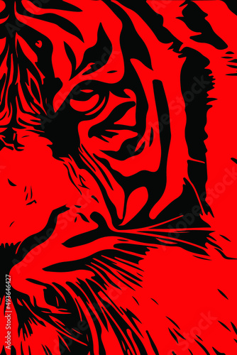 Fototapeta Naklejka Na Ścianę i Meble -  tiger face digital art vector, black and red color combination tiger half-face vector art.