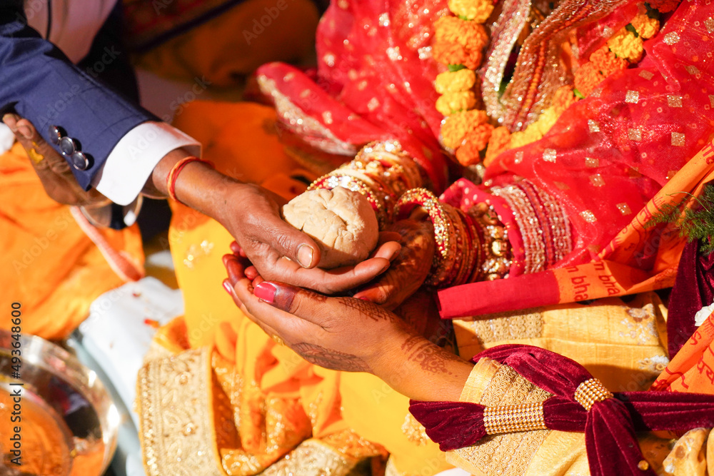Indian Hindu Wedding Rituals Father In Law Offering Blessing To Married