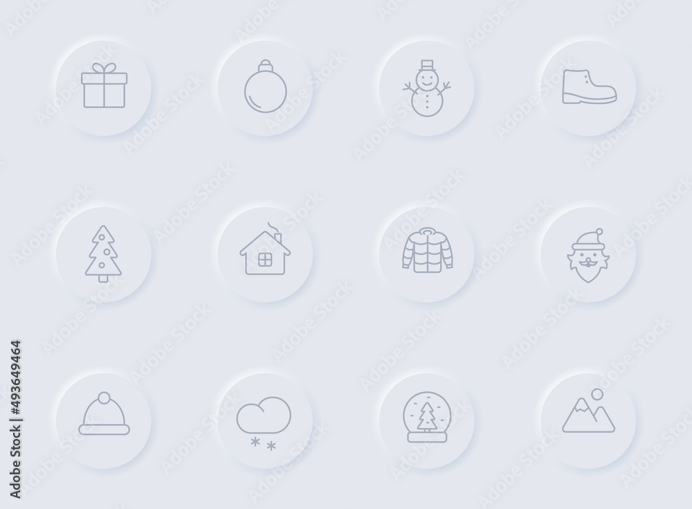 winter gray vector icons on round rubber buttons. winter icon set for web, mobile apps, ui design and promo business polygraphy winter gray vector icons on round rubber buttons. winter icon set for web, mobile apps, ui design and promo business polygraphy