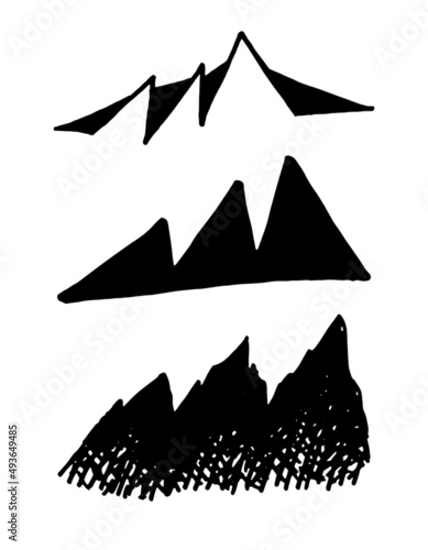 set of 3 ink drawings of Flatiron mountains, Boulder, Colorado