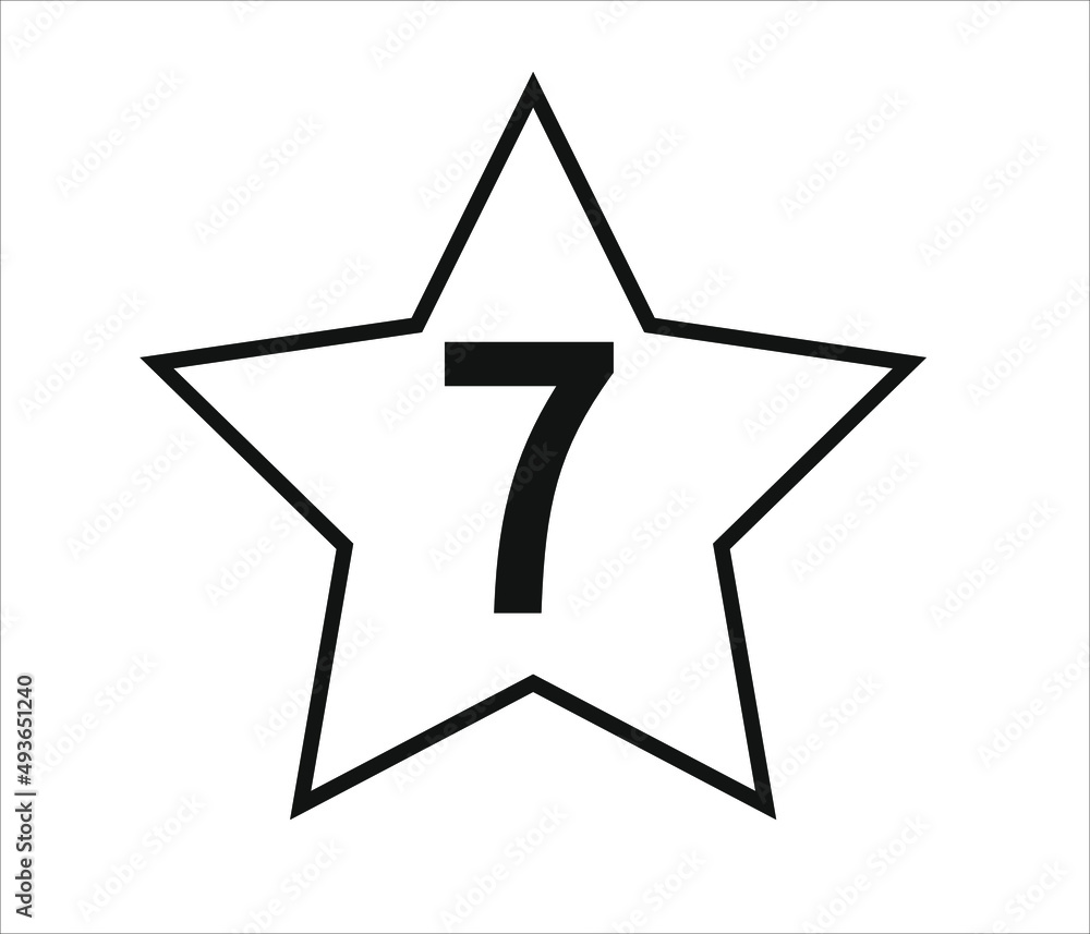number 7. black vector with star and white background. number 7. black vector with star and white background.