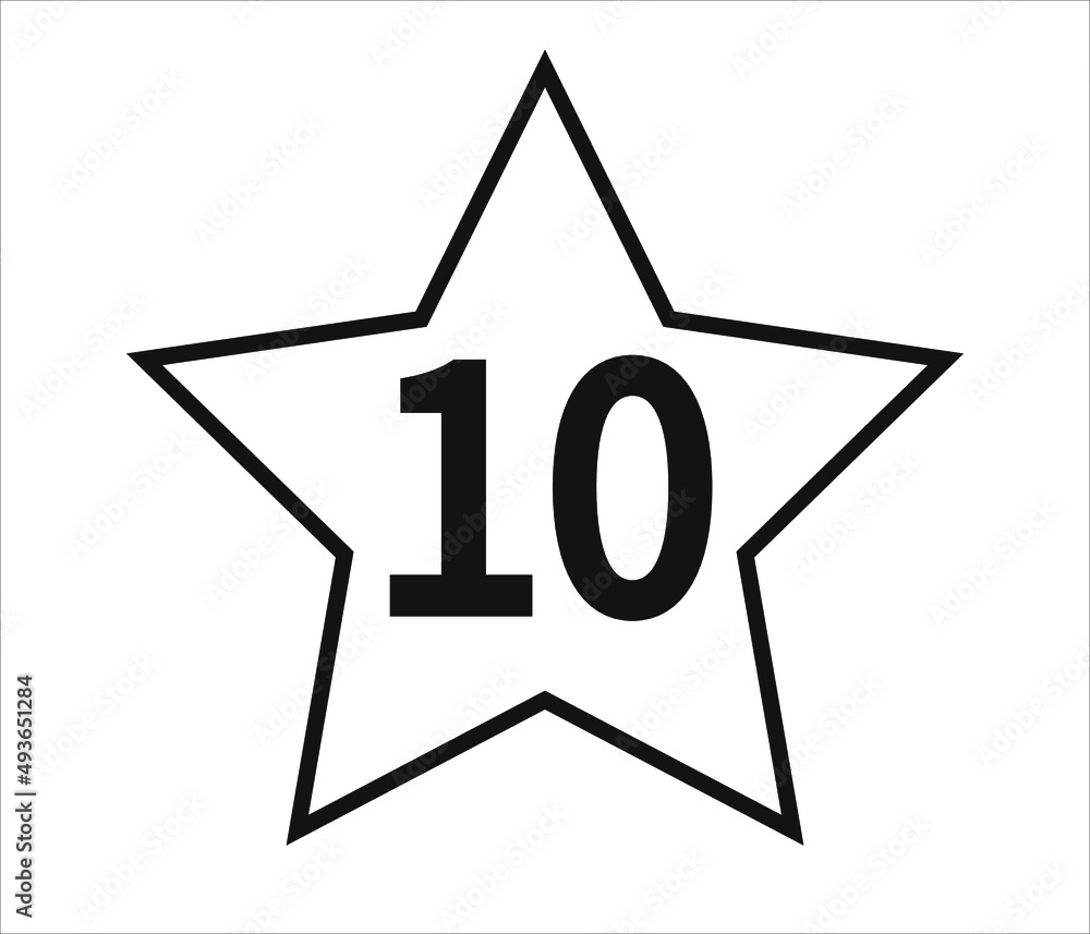 number 10. black vector with star and white background. number 10. black vector with star and white background.