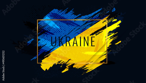 Ukraine Flag with Brush Concept. Flag of Ukraine in Grunge Style. Pray for Ukraine. Hand Painted Brush Flag of Ukraine Country