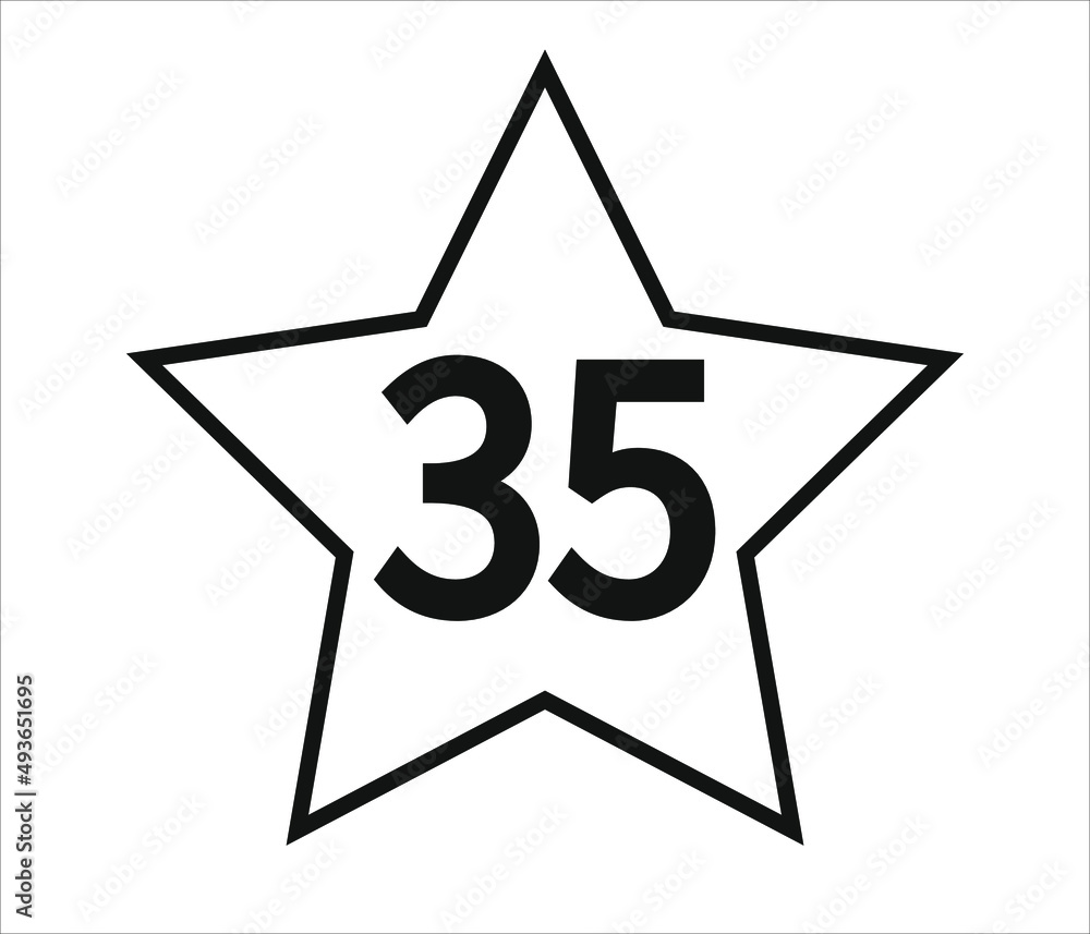 number 35. black vector with star and white background. number 35. black vector with star and white background.