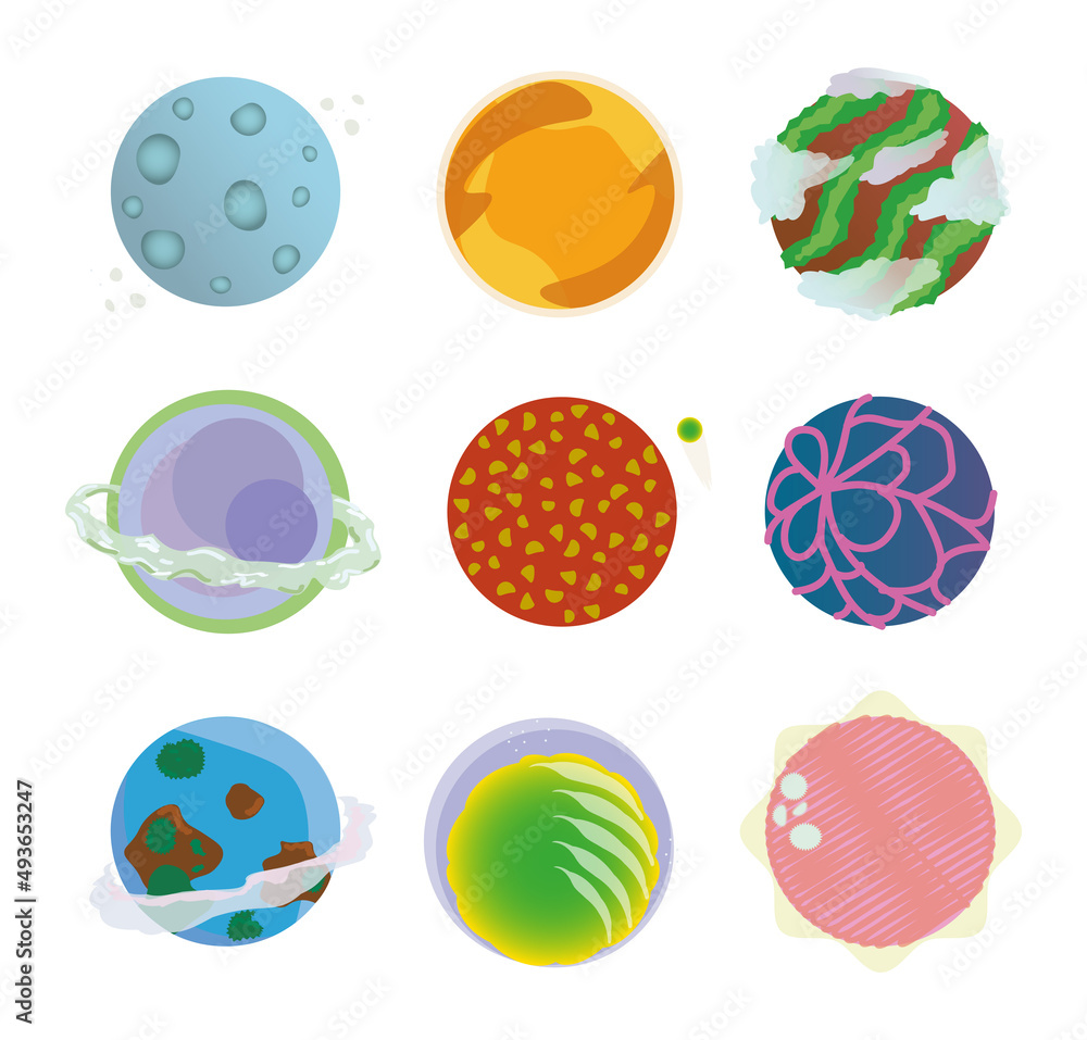 A set of planets in a fantasy style. Space illustrations. A set of planets in a fantasy style. Space illustrations.