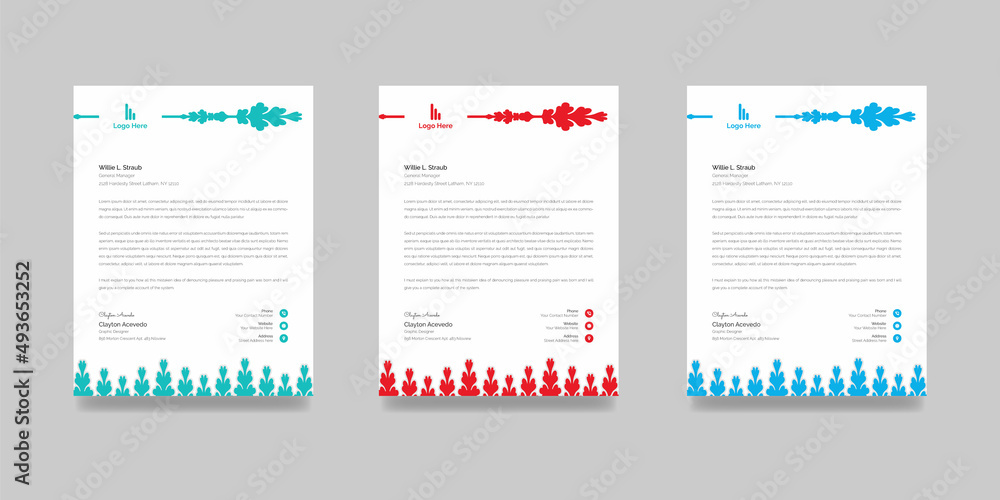Creative business letterhead template for a corporate office. Professional letterhead design print-ready editable in A4 size