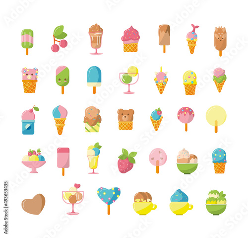 Collection of beautiful cartoon ice creams. Appetizing illustrations of cold desserts.