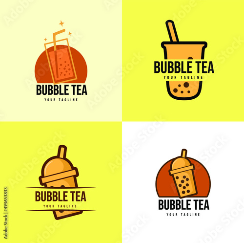 set of bubble tea logo design