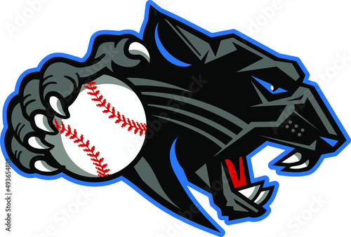 panther mascot holding baseball for school, college or league
