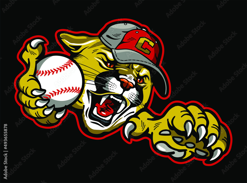 cougar mascot holding baseball for school, college or league cougar mascot holding baseball for school, college or league