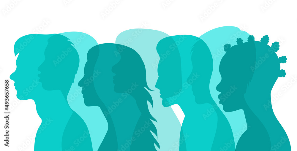 multicolored portrait of man and woman silhouette isolated
