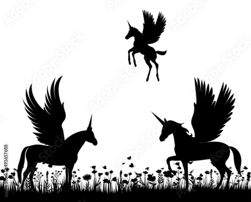 pegasus on white background silhouette isolated vector