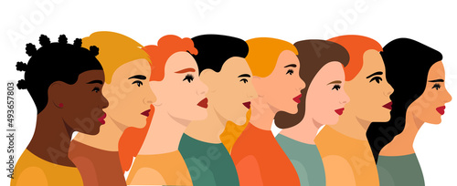 portrait crowd of people of different nationalities flat design, isolated, vector
