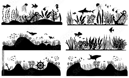 bottom of the sea silhouette isolated