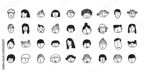 Cute head illustrations for profiles and patterns. Simple hand-drawn illustrations for the avatar. Minimalist women's and men's heads