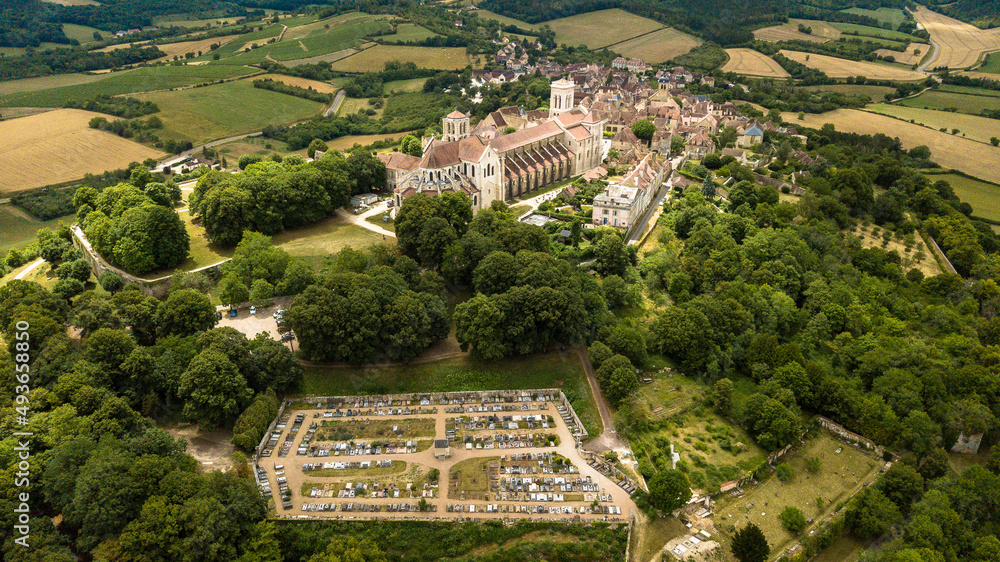 aerial view of vezelay cathedral