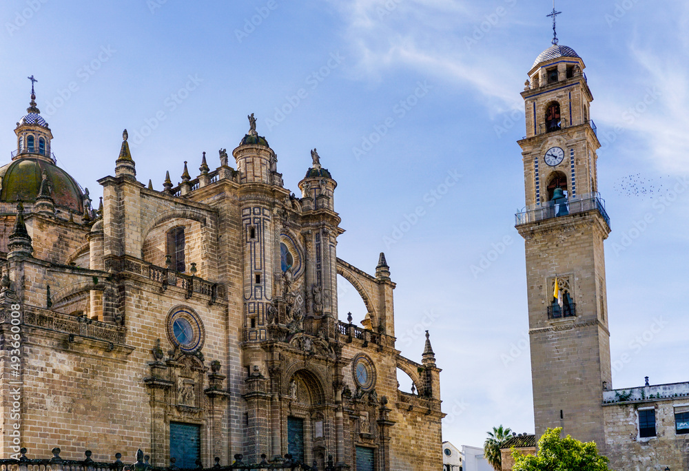 the historic cathedral of Jerez de la Frontera close-up view