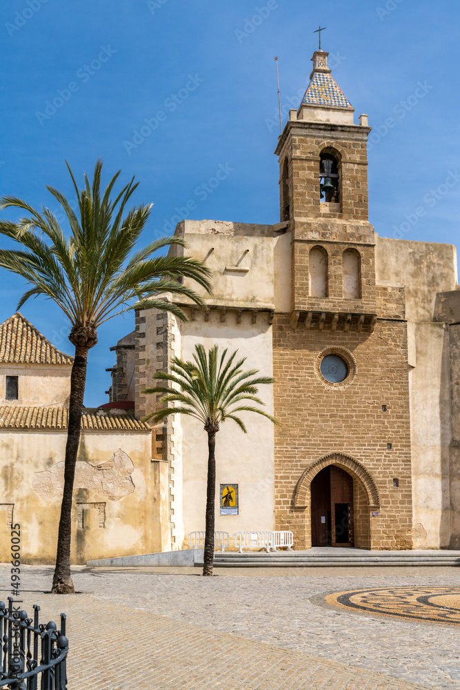 view of the historic parish church in the old city center of Rota