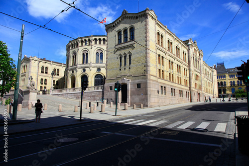 Das Parlamentsgebäude und die Regierung von Oslo. Oslo, Norwegen, Europa -- The parliament building and government of Oslo. Oslo, Norway, Europe