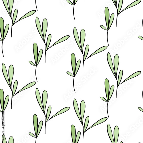 Vector seamless half-drop pattern, with leaves and flowers