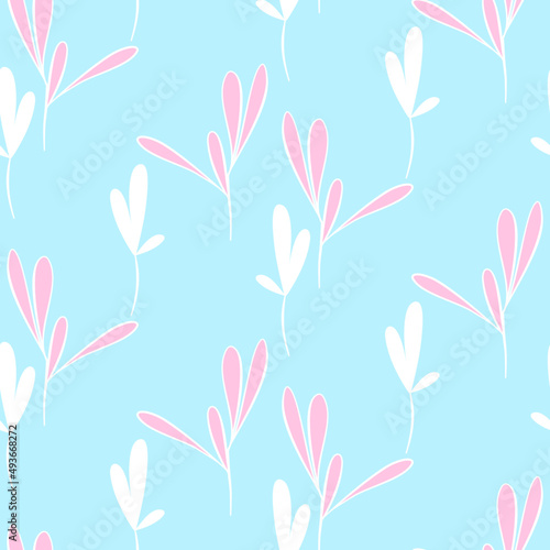 Vector seamless half-drop pattern, with leaves and flowers