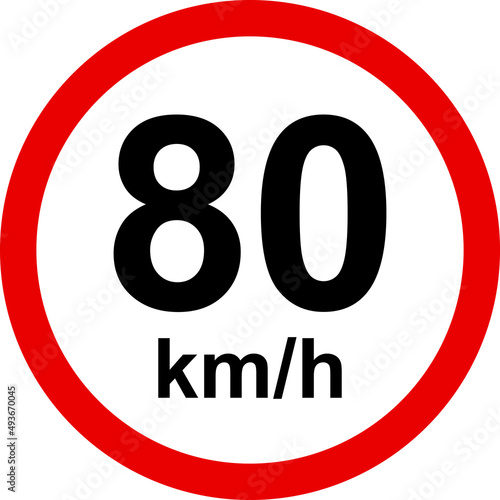 Maximum speed limit 80 km per hour sign. Traffic signs and symbols.