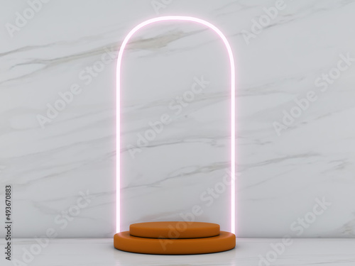 3d renderingconcret square shape podium on marble background and  light line.minimailst concept 