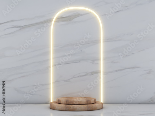 3d renderingconcret square shape podium on marble background and  light line.minimailst concept 