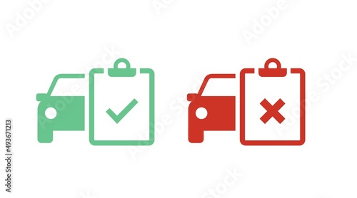 Car Check Icon Set. Vector isolated editable green and red car illustration set