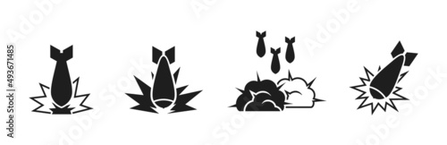 aviation bombs and explosion icon set. military and war symbols. isolated vector image