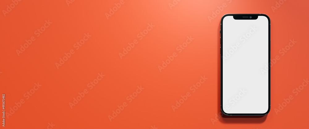 Smartphone placed on soft single-color background with natural bright light Smartphone placed on soft single-color background with natural bright light