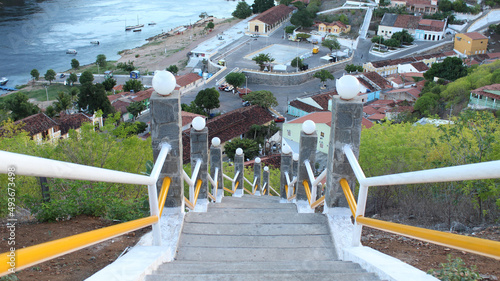 Staircase overlooking the historic city of Piranhas and São Francisco river in Alagoas, Brazil. photo