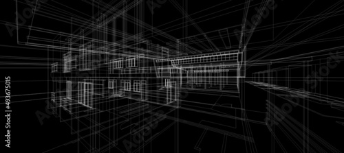 Smart building automation system digital intelligent technology abstract background architecture 3d wireframe black background