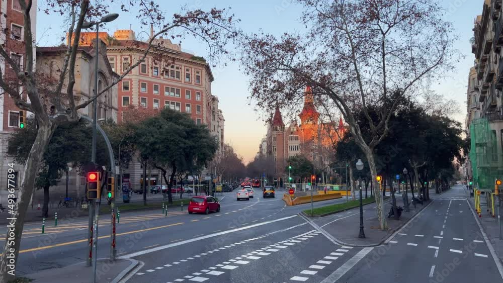 Tour bus view of cars driving in Barcelona Tour bus view of cars driving in Barcelona