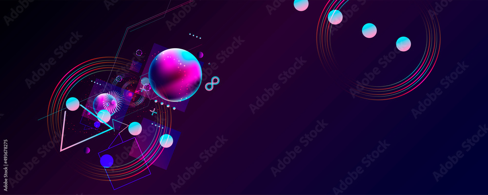 New modern cyberpunk Dark retro futuristic art neon abstract background cosmos art 3d starry sky glowing galaxy and planets blue circles