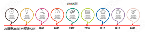 Vector infographic template with nine steps or options. Illustration presentation with line elements icons.  Business concept design can be used for web, brochure, diagram, chart or banner layout.