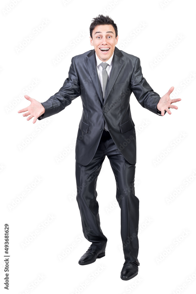 Gleeful man in elegant suit. White background. Gleeful man in elegant suit. White background.