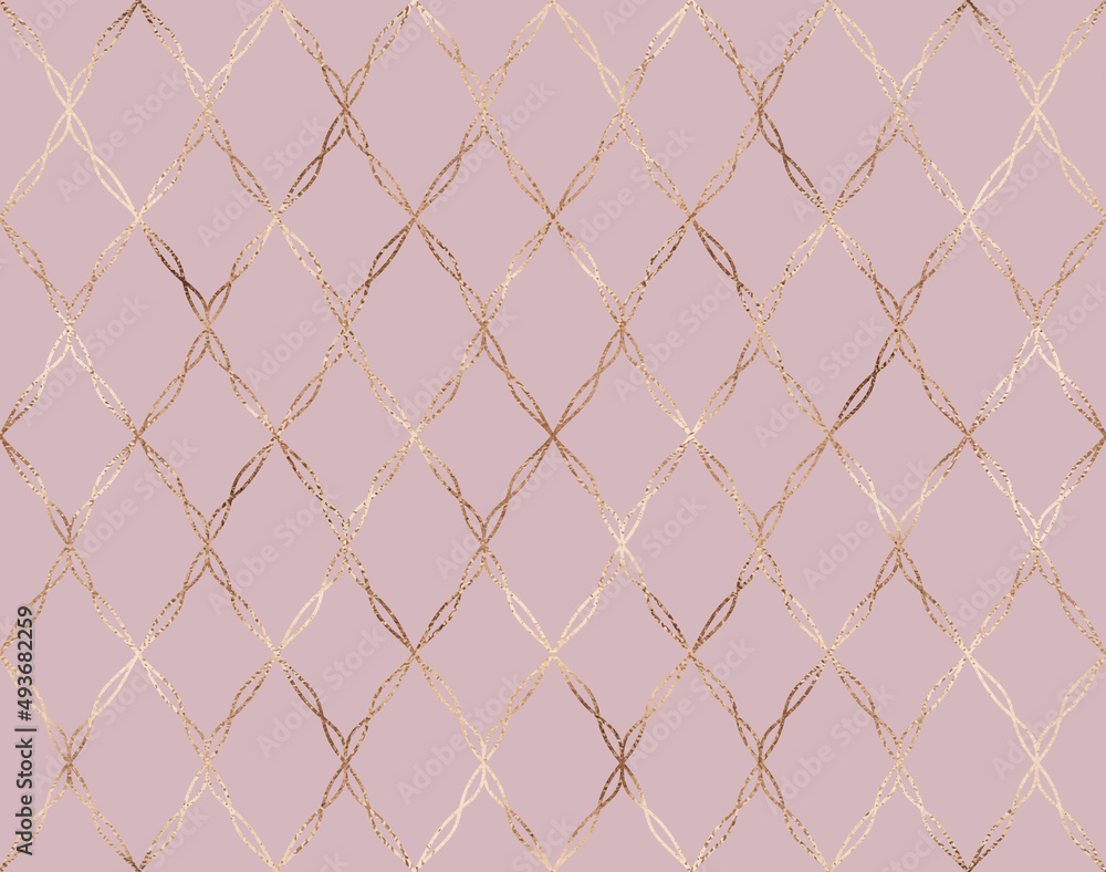 Fototapeta premium Elegant geometric seamless pattern with rose gold decorative rhombuses tiles.