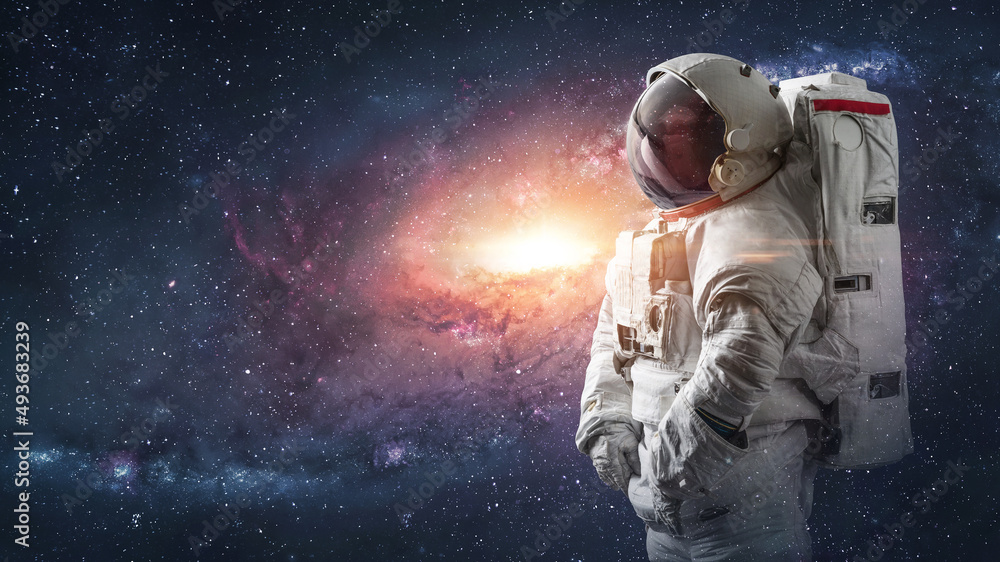 Astronaut In Outer Space Spaceman With Starry And Galactic Background Scifi  Digital Wallpaper Stock Photo - Download Image Now - iStock