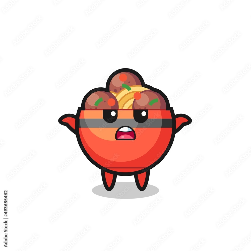 meatball bowl mascot character saying I do not know meatball bowl mascot character saying I do not know
