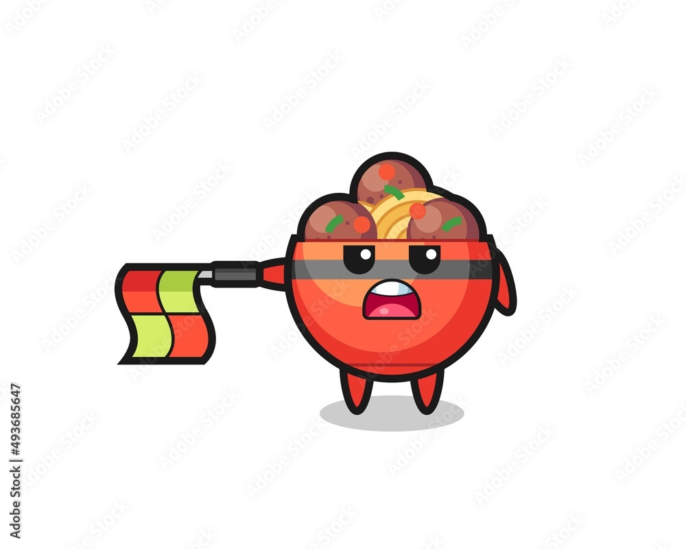 meatball bowl character as line judge hold the flag straight horizontally meatball bowl character as line judge hold the flag straight horizontally