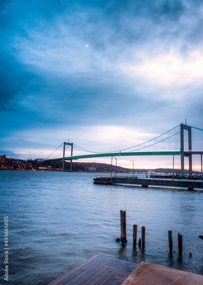 Obraz premium Suspension bridge at Gothenburg Connecting main land to Industrial area of Hisingen in west coast of Sweden.